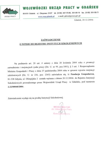 Wpis do Rejestru Instytucji Szkoleniowych