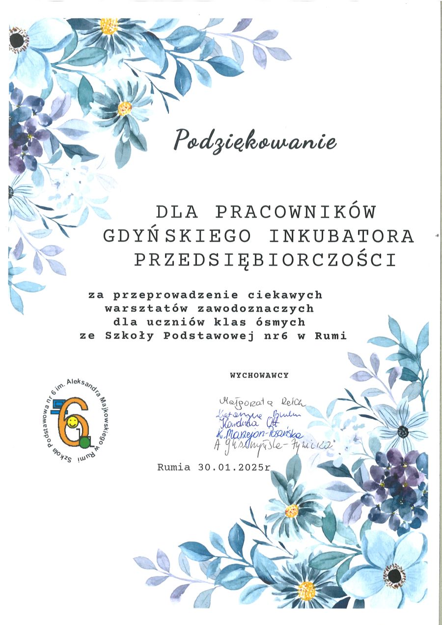 Podziękowanie - warsztaty dla młodzieży