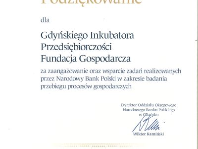 Podziękowanie - Narodowy Bank Polski